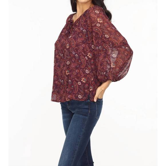 NEW VERONICA M gredana ruffle chiffon blouse in burgundy - Picture 2 of 5